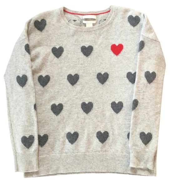 Christian Siriano Womens Cashmere Sweater Size S Jumper Grey Red Heart Preppy - Picture 1 of 7
